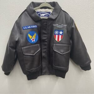 Young Boys WWII Bomber Jacket Decorative Patches Faux Leather Size S (4/6)